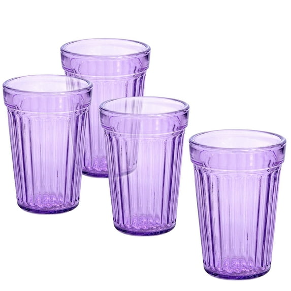 STPgoods Lavender Faceted Stackable Drinking Glasses Set 4 Pcs 8.45 fl oz Glass Tumbler Set Water Glasses, Purple