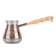 STPgoods Leopard Copper Cezve 14 fl oz Turkish Coffee Pot with Wooden Handle Stove Top Coffee Maker