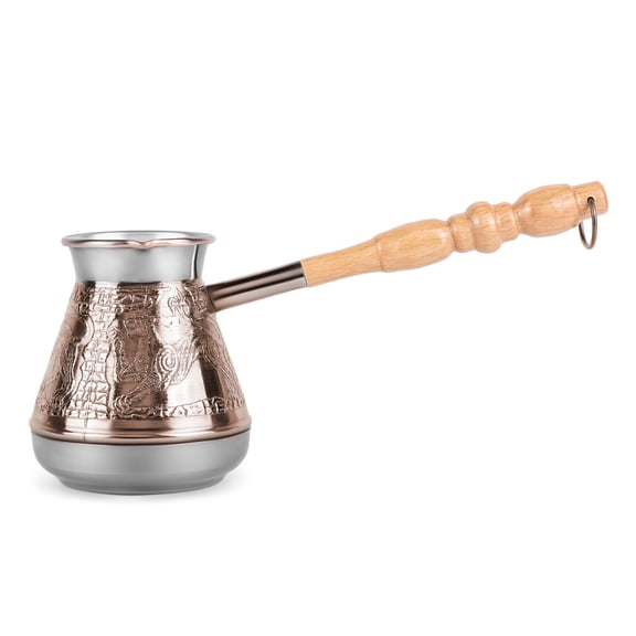 STPgoods Leopard Copper Cezve 14 fl oz Turkish Coffee Pot with Wooden Handle Stove Top Coffee Maker