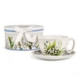 thumbnail image 1 of STPgoods Lily of the Valley Bone China Tea Cup and Saucer Set for 1 in Gift Box 8.45 fl oz Kitchen Teacup Porcelain Tea and Coffee Cup, 1 of 8