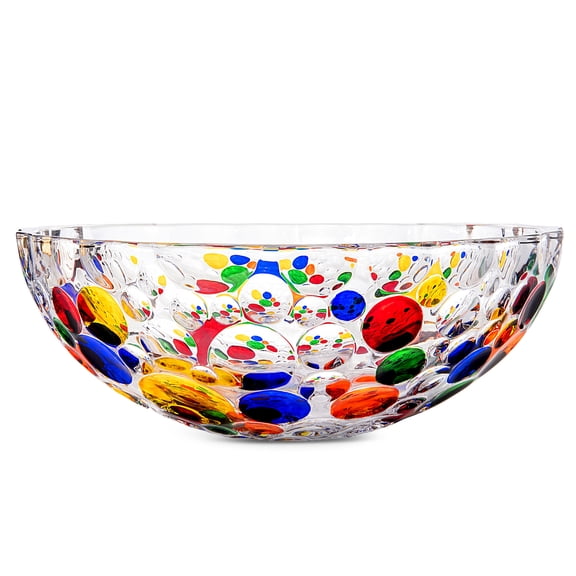 STPgoods Lisboa Hand-Painted Glass Salad & Fruit Bowl Colorful Glass Serving Bowl