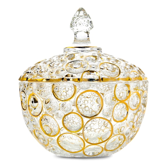 STPgoods Lisboa Hand-Painted Glass Serving Bowl With Lid Glass Bohemian Style Candy & Cookie Jar