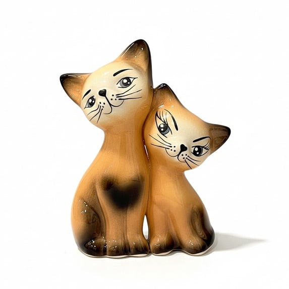 STPgoods Loving Cat Couple Handmade Ceramic Figurine 3.5x3.15" (11x8 cm) Hand-Painted Sculpture Home Decor Tabletop Ceramic Cat