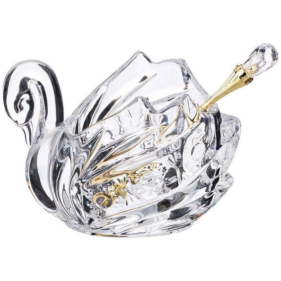STPgoods Muza Swan Glass Caviar Dish with Spoon 4.2 fl oz (125 ml) Caviar Serving Set Serving Jar, Clear