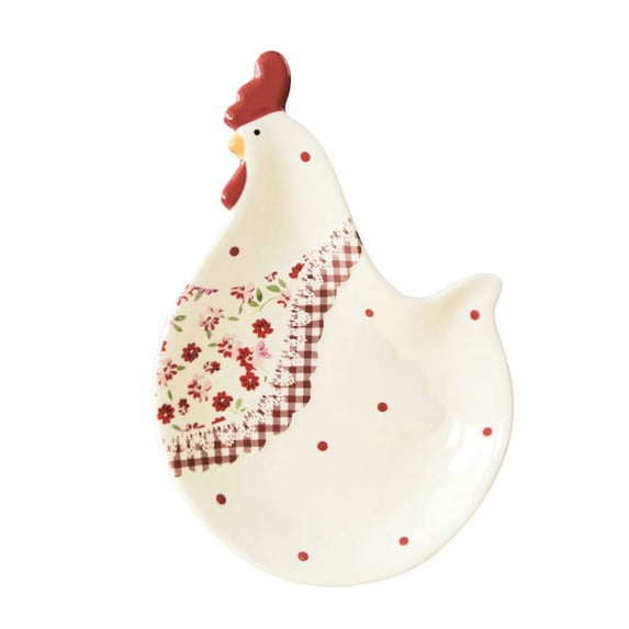 STPgoods Polka Dot Chicken-Shaped Ceramic Serving Plate 9" (23 cm) Serving Platter, Ester Gift Holiday Tableware