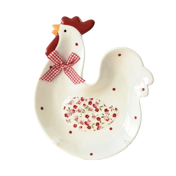 STPgoods Polka Dot Rooster-Shaped Ceramic Serving Plate 8.9x7.3x1.1" (22.5x18.5x2.8 cm) Serving Platter, Easter Gift Holiday Tableware