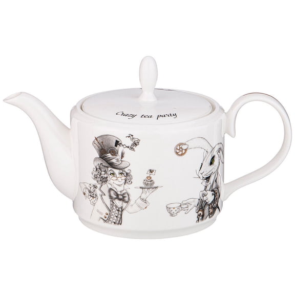 STPgoods Porcelain Teapot 33.8 fl oz (1 L) Hatter and Rabbit Kitchen Teapot for Loose Tea Tea Pot Tea Brewer Tea and Coffee Pot Kettle for Blooming Teas