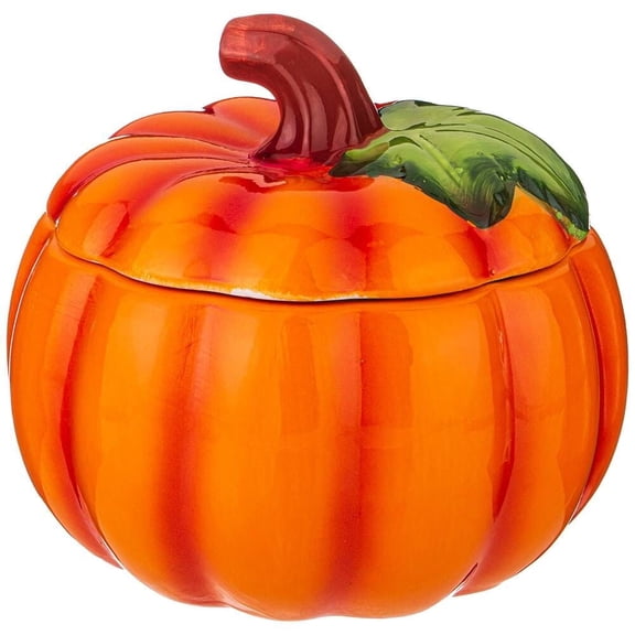 STPgoods Pumpkin Ceramic Serving and Baking Dish with Lid 6.3x6.3x5.7" Pumpkin Shaped Stoneware Casserole Decorative Kitchen Serveware and Bakeware, Orange