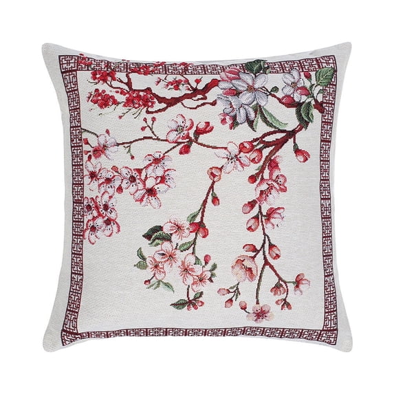 STPgoods Sakura Tapestry Throw Pillow with Insert 18x18" (45x45 cm) Decorative Couch and Sofa Cushion for Living Room Bedroom Square Pillowcase, Pink