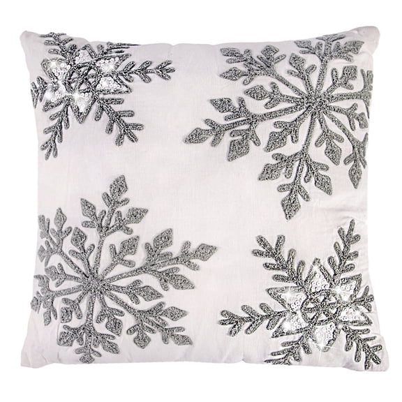 STPgoods Snowflakes Cotton Embroidered Decorative Pillow 18" x 18" Decorative Square Throw Pillow in White and Gray Cotton Couch Cushion