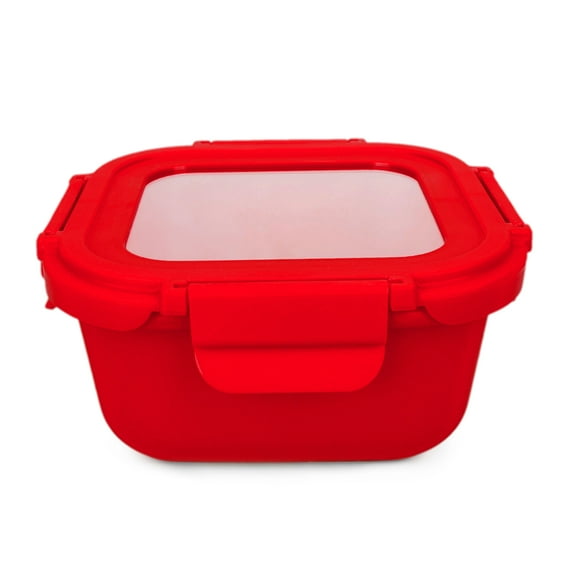 STPgoods Square Glass Leak Proof Food Storage Container with Lid and Ceramic Coating 27 fl oz (800 ml) Multipurpose Meal Prep Container