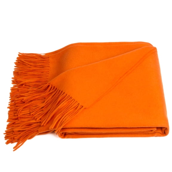Organic Club Hermes Sheep Wool Throw Wrap 55x70'' (140x178 cm) Wool Throw Blanket with Fringe for Couch Sofa or Bed, Orange