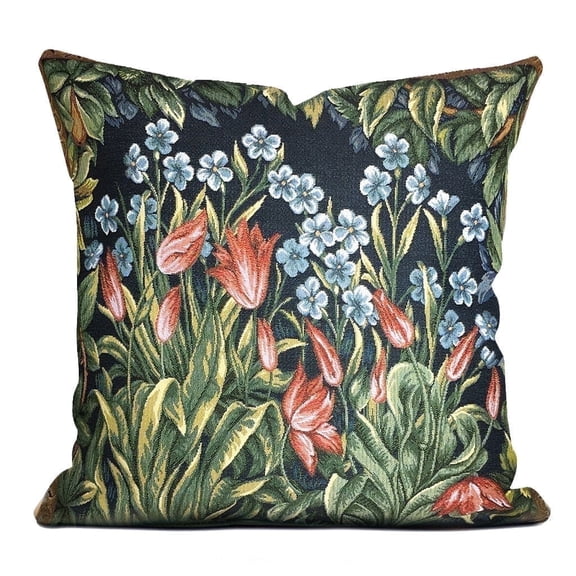 STPgoods Tulips William Morris Tapestry Throw Pillow with Insert 18x18" (45x45 cm) Decorative Couch and Sofa Cushion for Living Room Bedroom Square Pillowcase