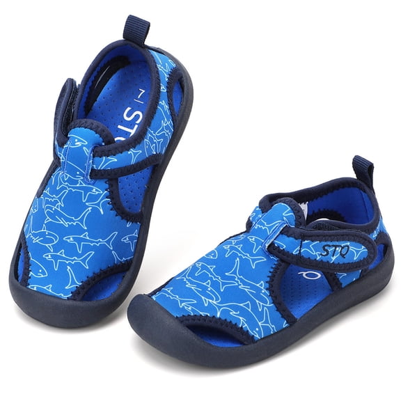 STQ Boys Water Shoes Lightweight Comfortable Non-Slip Swim Sandals Royal Blue/Shark, 5 M US Toddle