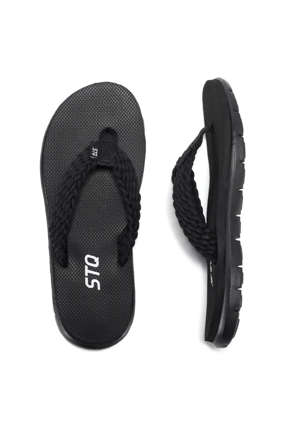 Flip Flops for Women Quick Dry Yoga Mat Beach Sandals Comfortable for Summer All Black Size 9