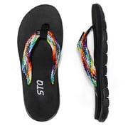 STQ Flip Flops for Women Quick Dry Yoga Mat Beach Sandals Comfortable for Summer BLACK MULTI Size 8