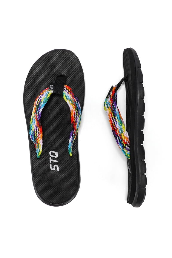 Flip Flops for Women Quick Dry Yoga Mat Beach Sandals Comfortable for Summer BLACK MULTI Size 8
