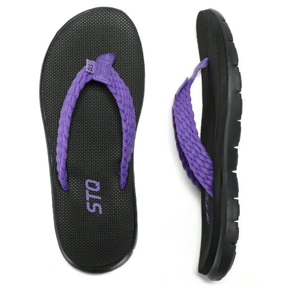 STQ Flip Flops for Women Quick Dry Yoga Mat Beach Sandals Comfortable for Summer Black Purple Size 8