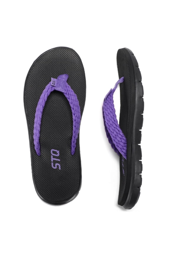 Flip Flops for Women Quick Dry Yoga Mat Beach Sandals Comfortable for Summer Black Purple Size 8