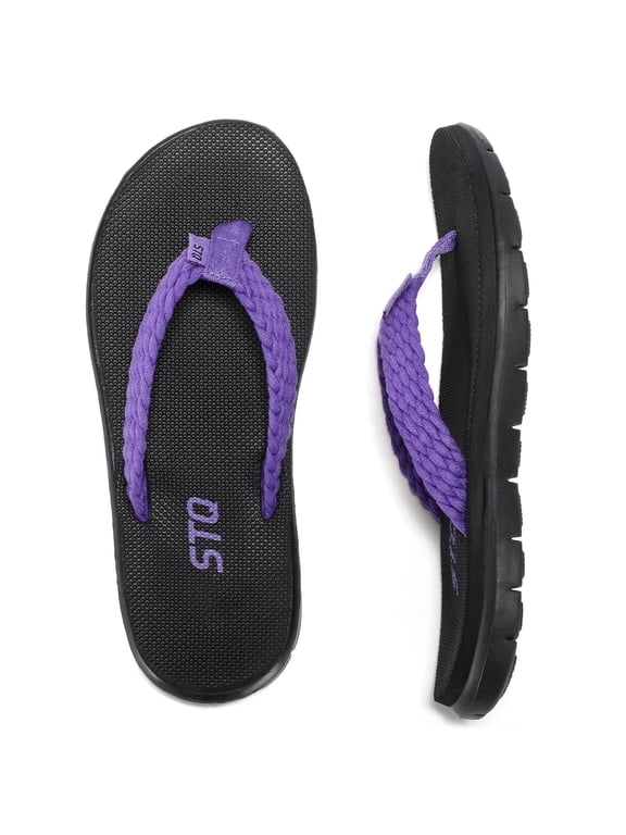 Flip Flops for Women Quick Dry Yoga Mat Beach Sandals Comfortable for Summer Black Purple Size 8