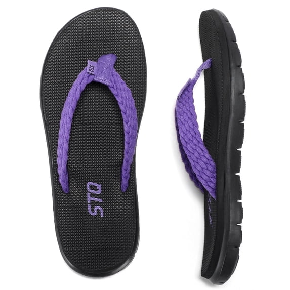 STQ Flip Flops for Women Quick Dry Yoga Mat Beach Sandals Comfortable for Summer Black Purple Size 9