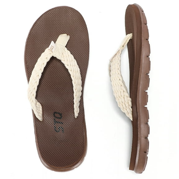 STQ Flip Flops for Women Quick Dry Yoga Mat Beach Sandals Comfortable for Summer Coffee Size 8