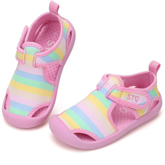 STQ Girls Water Shoes Quick Dry Summer Sports Beach Swim Pool Outdoor Sandals PINK/RAINBOW 8 M US Toddler