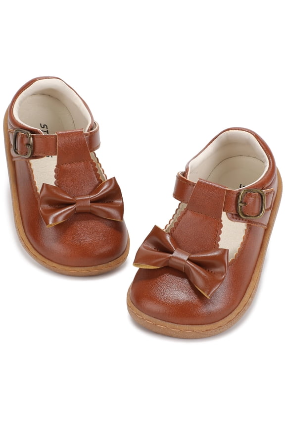 KIDS Girls Mary Jane Shoes Wide Toe Box Toddler Girl Flat Dress Shoe with Bow for School Thanksgiving Christmas Party Brown Toddler Size 6