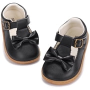 KIDS Girls Mary Jane Shoes Wide Toe Box Toddler Girl Shoe for School Uniform Church Hallowee Cute T-Strap Dress Flats with Bow Black Toddler Size 8
