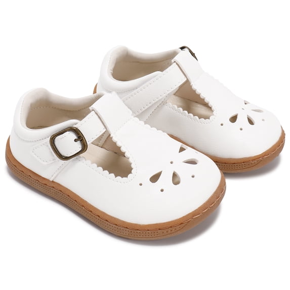 TEAHOO X STQ KIDS Toddler Girl Dress Shoes Mary Jane Flower School Shoes White Toddler 8