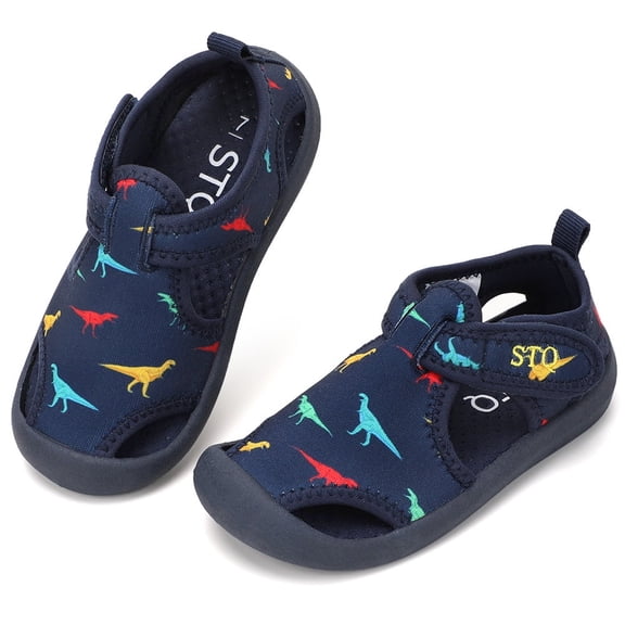 STQ Kids Water Shoes Breathable Outdoor Beach Swim Pool Sandals for Boys Navy/Dinosaur 8 M US Toddler