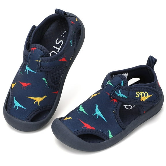 STQ Kids Water Shoes Breathable Outdoor Beach Swim Pool Sandals for Boys Navy/Dinosaur 8 M US Toddler