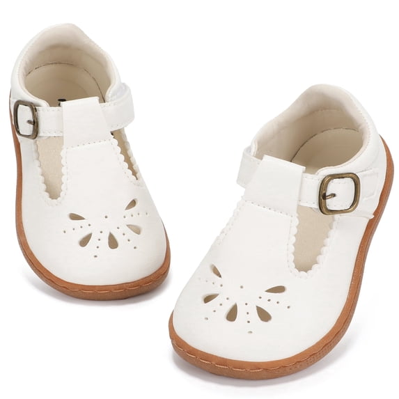 STQ School Shoes for Girls Toddler Mary Jane Comfortable Dress Shoe Cute Non-Slip Ballet Flats for Church Wedding Part Lightweight Wide Toe Box Footwear White Toddler 5