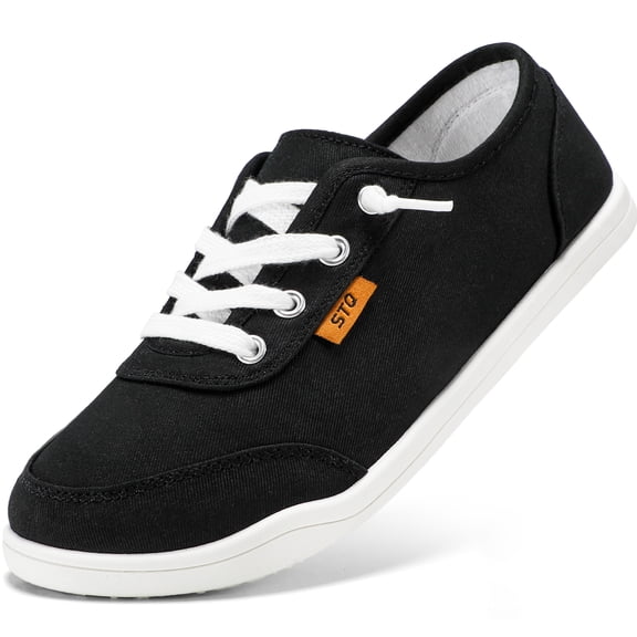 STQ Slip On Orthopedic Shoes Women Low Top Classic Fashion Canvas Sneakers with Arch Support Casual Shoes Black White Size 6.5