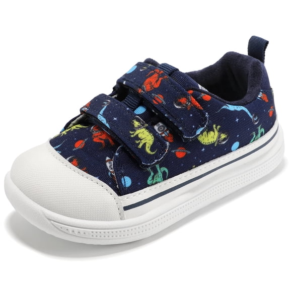 STQ Toddler Boy Shoes Wide Toe Box Boys Barefoot Shoe Hook-and-Loop Kids Canvas Sneakers for First Walking School Preschool Daycare Non-Slip