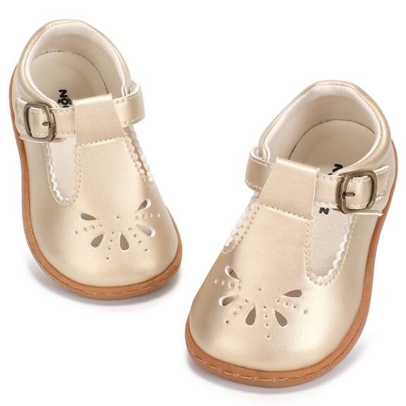 STQ Toddler Girl Mary Jane Dress Shoes Cute Comfortable School Uniform Shoe for Wedding Party Christmas Birthday Church Non-Slip Wide Toe Box Footwear Fall Gold Toddler 7
