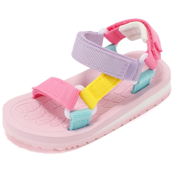 STQ Toddler Girl Sandals Open-Toe Arch Support Girls Wide Summer Shoes Lightweight Non-slip Beach Shoe for Kids with Adjustable Straps Pink Multi Toddler Size 5