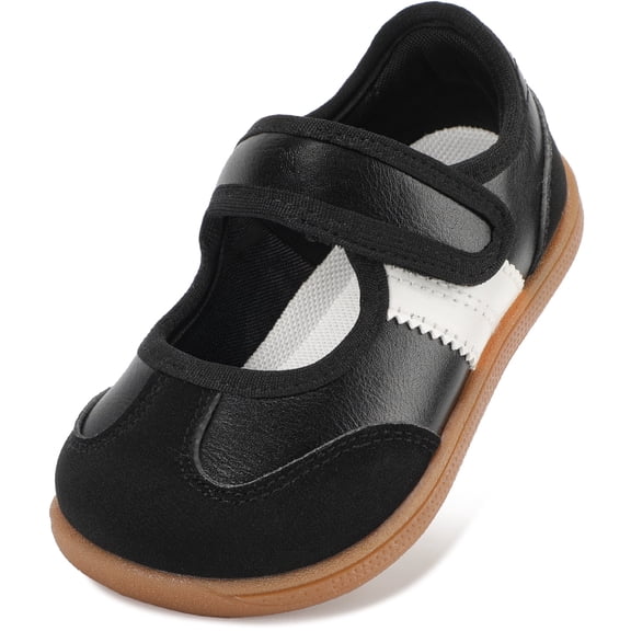 Toddler Girl School Shoes Girls Classic Mary Jane Sneakers with Hook and Loop Non Slip Barefoot Shoe for Walking Black White Toddler Size 6