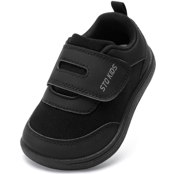 STQ Toddler Wide Toe Box Shoes:Boys Barefoot Shoes,Baby First Walking Shoes Kids Tennis Sneakers, Canvas Casual Preschool Flat Non Slip Comfortable Lightweight Outdoor All Black Toddler Size 10