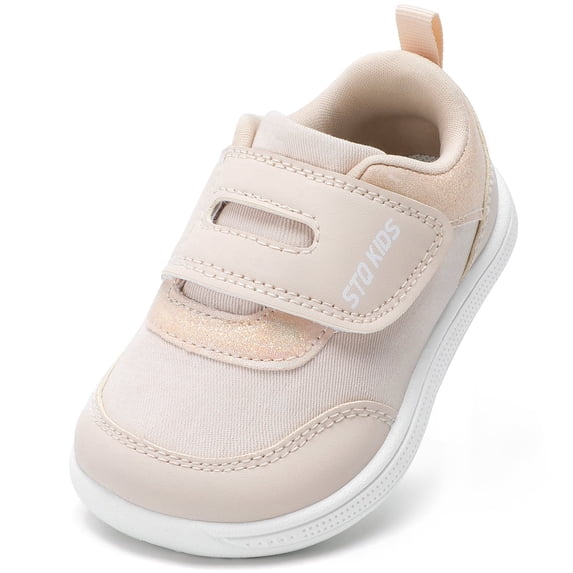STQ Toddler Wide Toe Box Shoes:Girls Barefoot Shoes,Baby First Walking Shoes Canvas Casual Preschool Flat Comfort Non Slip Lightweight Outdoor Beige Glitter Toddler Size 10