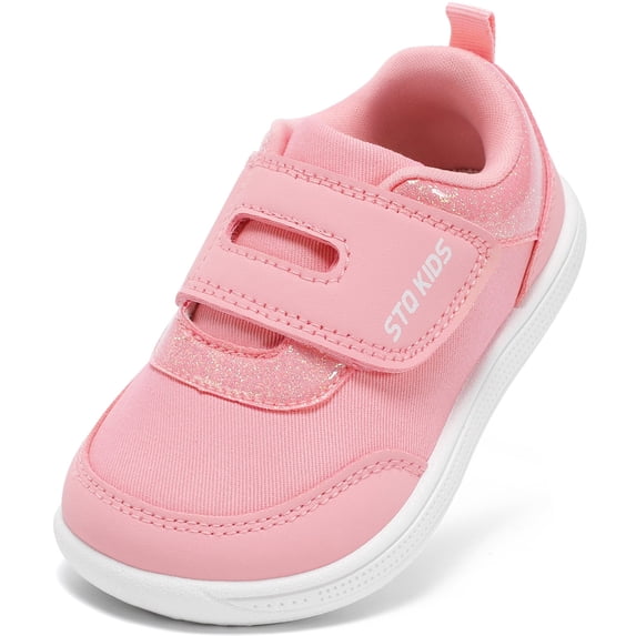 STQ Toddler Wide Toe Box Shoes:Girls Barefoot Shoes,Baby First Walking Shoes Canvas Casual Preschool Flat Non Slip Comfortable Lightweight Outdoor Pink Glitter Toddler Size 7