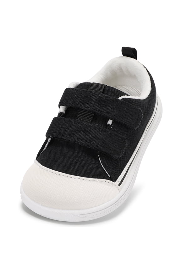 Toddler Wide Toe Box Walking Shoes Boy Girl Sneakers Hook and Loops Barefoot Non-Slip Baby Shoe Black