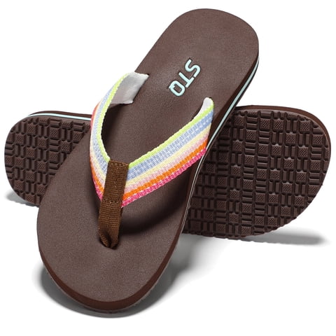 STQ Women Beach Flip Flops with Arch Support Thong Sandals for Water Shower Vacation Coffee Multi Size 11