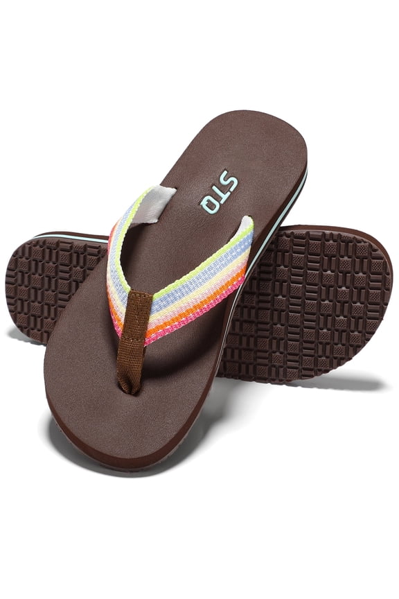 Women Beach Flip Flops with Arch Support Thong Sandals for Water Shower Vacation Coffee Multi Size 9