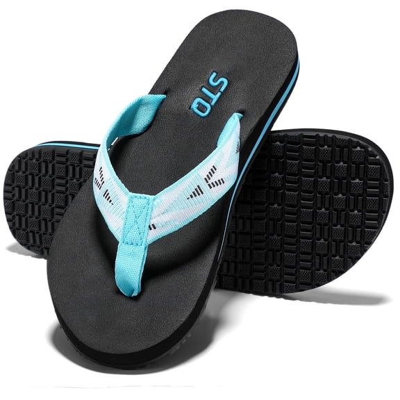 STQ Women Flip Flops for Women Summer Quick Dry Thong Sandals with Memory Foam Black Teal Size 7