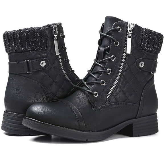 STQ Women's Combat Boots Lace up Ankle Booties Black US 8