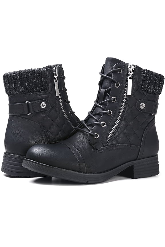 Women's Combat Boots Lace up Ankle Booties Black US 9