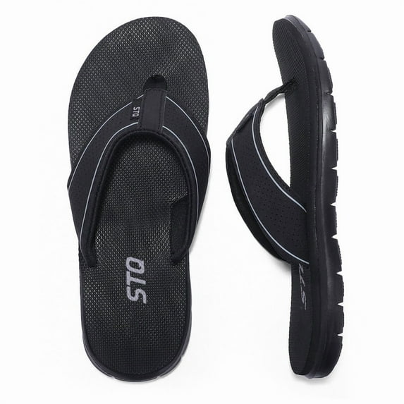 STQ Women‘s Flip-flop Non Slip Comfortable Yoga-Mat Thong Sandals for Outdoor All Black 6 US