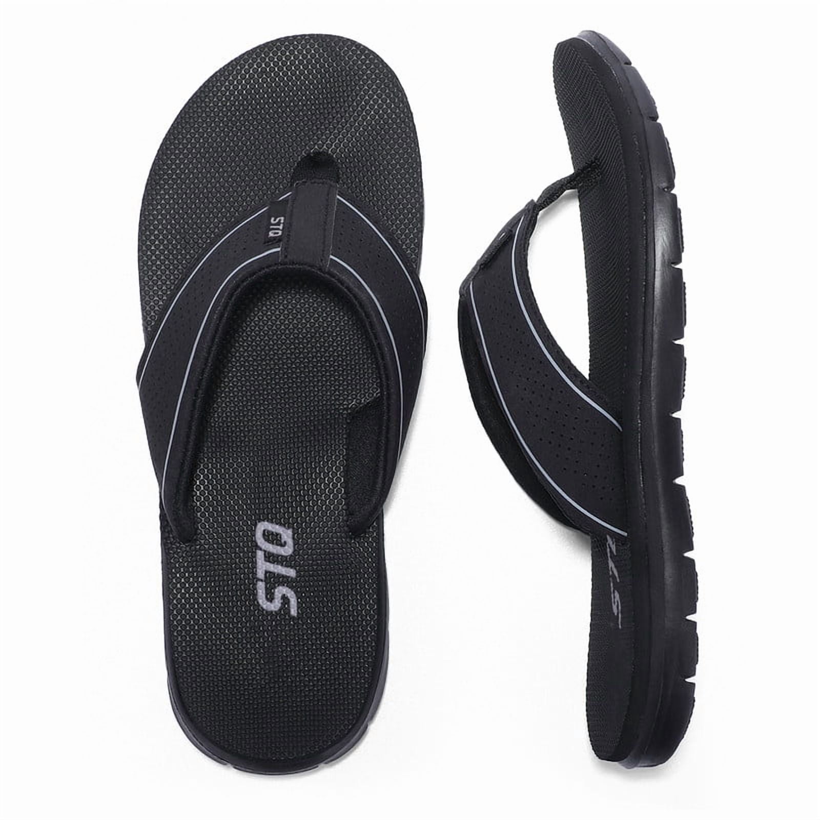 STQ Women‘s Flip-flop Non Slip Comfortable Yoga-Mat Thong Sandals for Outdoor All Black 7 US