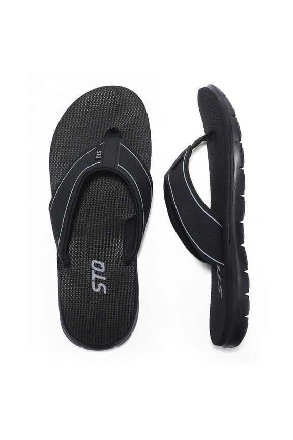 Women‘s Flip-flop Non Slip Comfortable Yoga-Mat Thong Sandals for Outdoor All Black 8 US